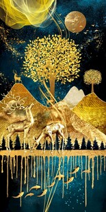 抽象金山麋鹿发财树