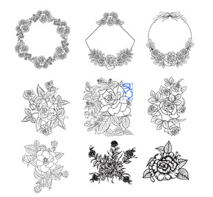 手绘花卉及花环装饰图案