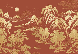 中式金线山水刺绣背景墙