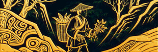古风金色山水人物插画
