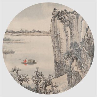 水墨山水圆形装饰画 