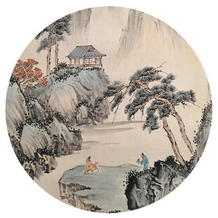 新中式圆形水墨山水 