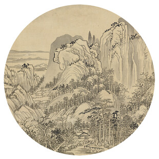 新中式圆形水墨山水装饰画