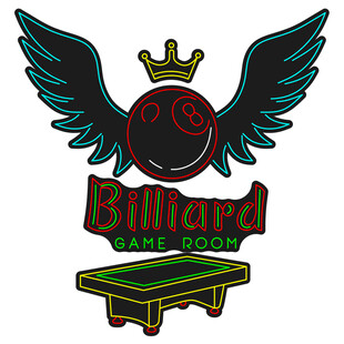 骷髅翅膀台球标志霓虹灯设计