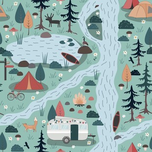 森林露营场景插画