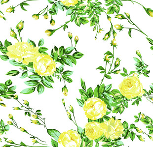 黄色玫瑰花卉无缝图案