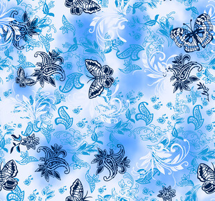 蓝白花卉蝴蝶图案背景