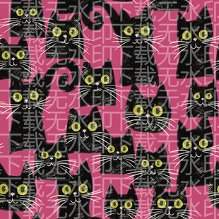 黑猫图案 粉色背景上的萌趣猫群