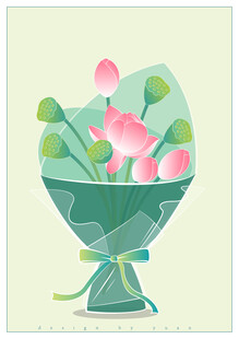 夏日荷花矢量小花束