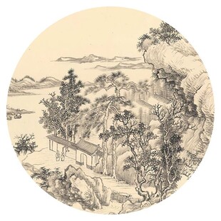 新中式水墨山水圆形装饰画