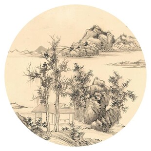 新中式水墨山水圆形装饰画