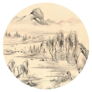 新中式水墨山水圆形装饰画