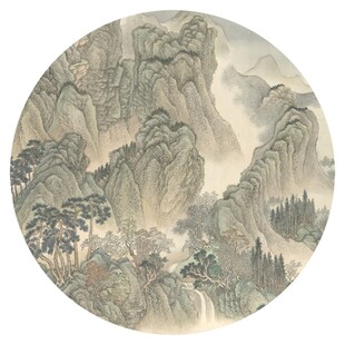 新中式水墨山水圆形装饰画