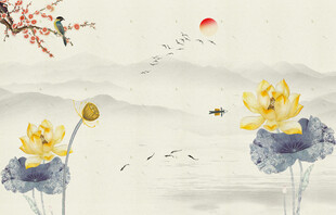 水墨荷花背景墙