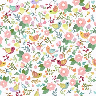缤纷花卉小鸟图案背景