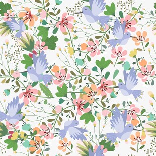 花鸟缤纷图案数码印花四方连续