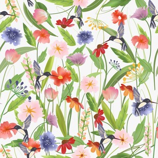 缤纷花卉水彩图案数码印花四方连