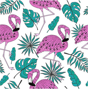 火烈鸟与热带植物图案数码印花
