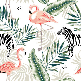 火烈鸟斑马绿植图案设计数码印花
