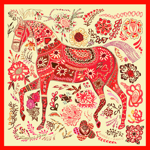 传统图案装饰的精美红马