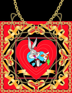 大牌心形兔链条方巾