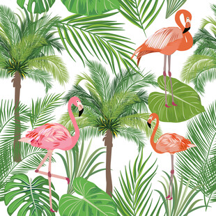 火烈鸟与热带植物图案