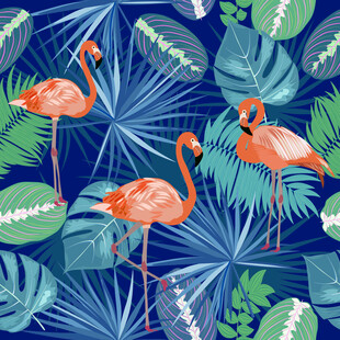 火烈鸟与热带植物图案数码印花