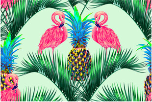 火烈鸟与菠萝热带风图案数码印花