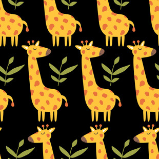 长颈鹿与绿植的可爱图案