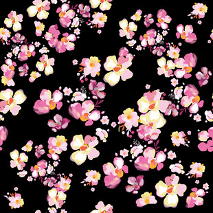粉色花卉黑色背景图案