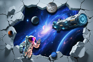 3D立体画宇宙飞船破墙而出