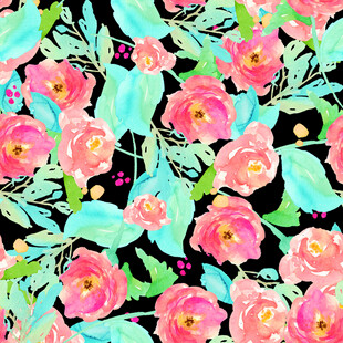 粉色花卉与绿叶图案