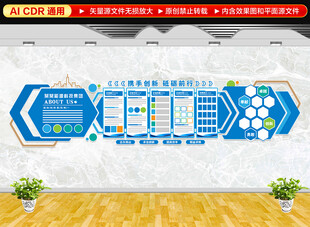 蓝色企业宣传文化墙