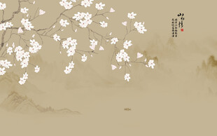 新中式工笔兰花花鸟画背景墙