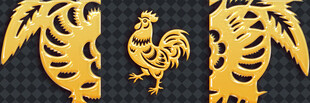 金色双凤与鸡装饰图案