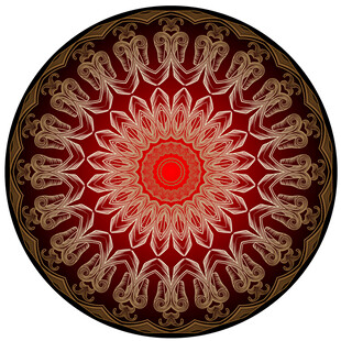 圆形红金花纹