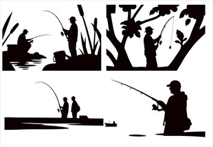 户外钓鱼者剪影
