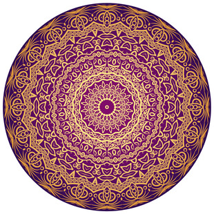 紫色金色精美圆形曼陀罗图案