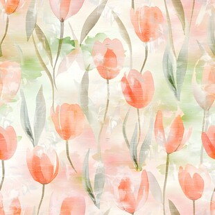 粉色水彩风郁金香花卉图案无缝