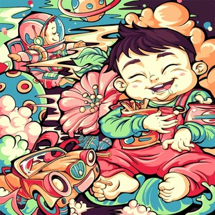 喜庆孩童小汽车闹新春