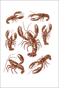 手绘风格的多只小龙虾