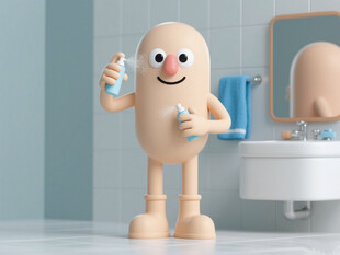 卡通人物浴室喷水保湿场景