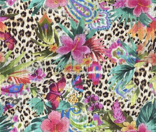 豹纹花卉混合图案面料
