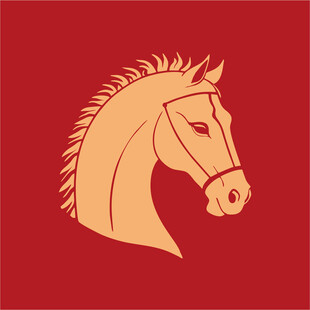 红色背景上的简约马头图案