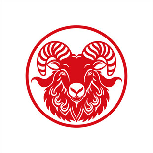 红色羊头剪纸图案