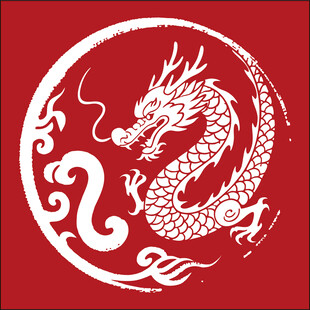红色背景上的中式龙图腾