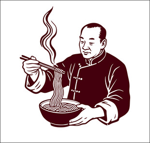 中式男子惬意享用热汤面