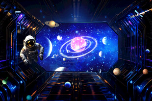 3D立体宇航员太空舱背景墙