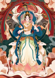 敦煌国潮九色鹿神女插画