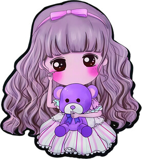 卷发萌妹与紫色小熊玩偶